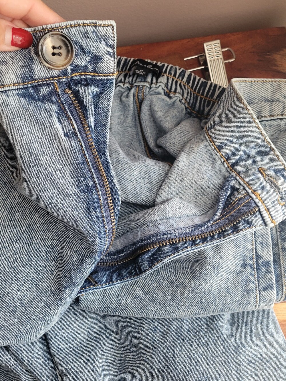 Hunter & Brown Light Wash Wide-Leg Denim Women's Pants Size M Elastic Waist - Picture 12 of 13